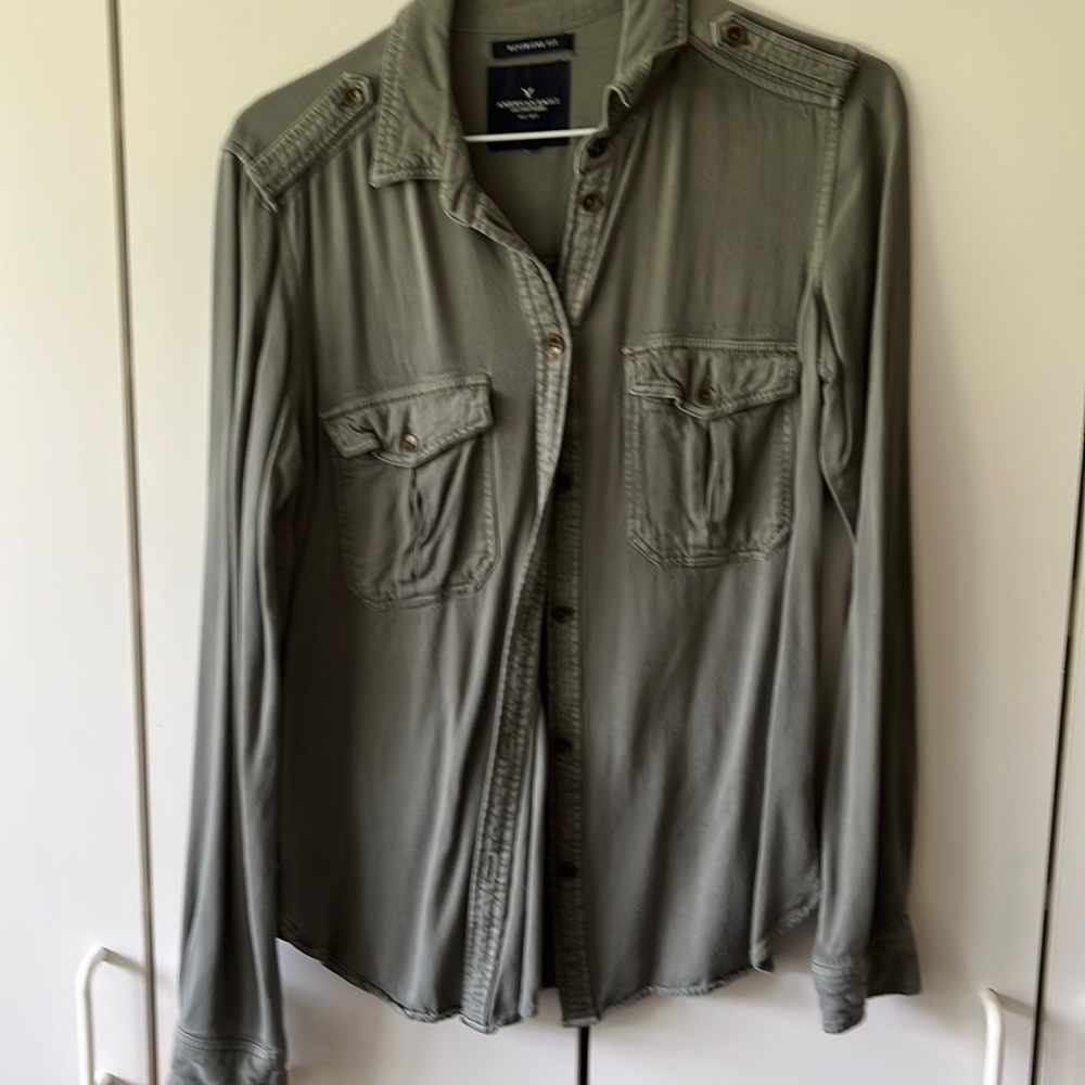 American Eagle Outfitters Boyfriend Fit Army Long Sleeve Top